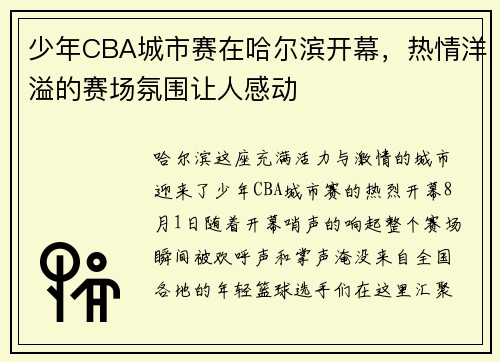 少年CBA城市赛在哈尔滨开幕，热情洋溢的赛场氛围让人感动